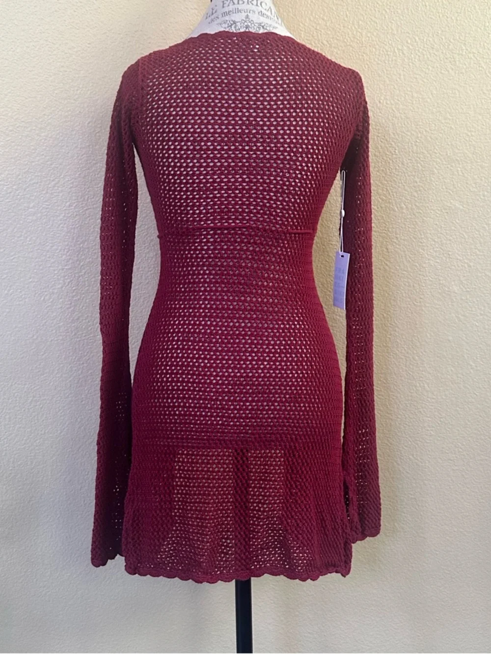Frankie’s Bikinis Collette Crochet Tunic Cover Up In Ruby Red Small New With Tag